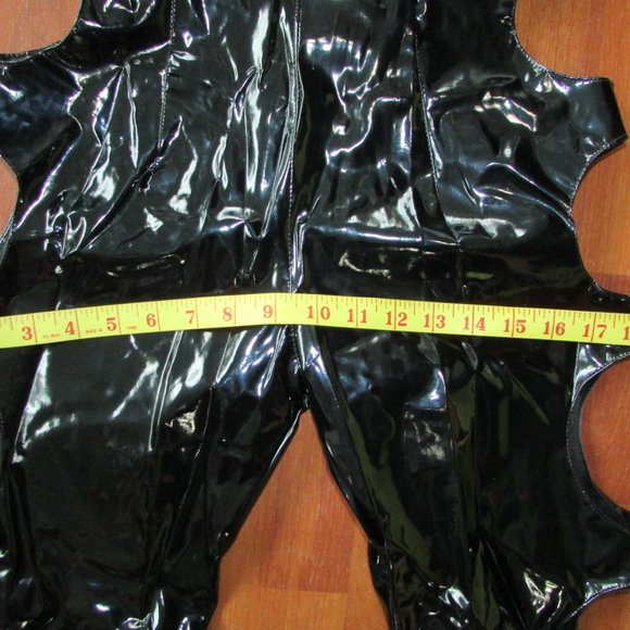 Black Patent Shiny Vinyl Cutout Sides Catsuit - Picture 5 of 8